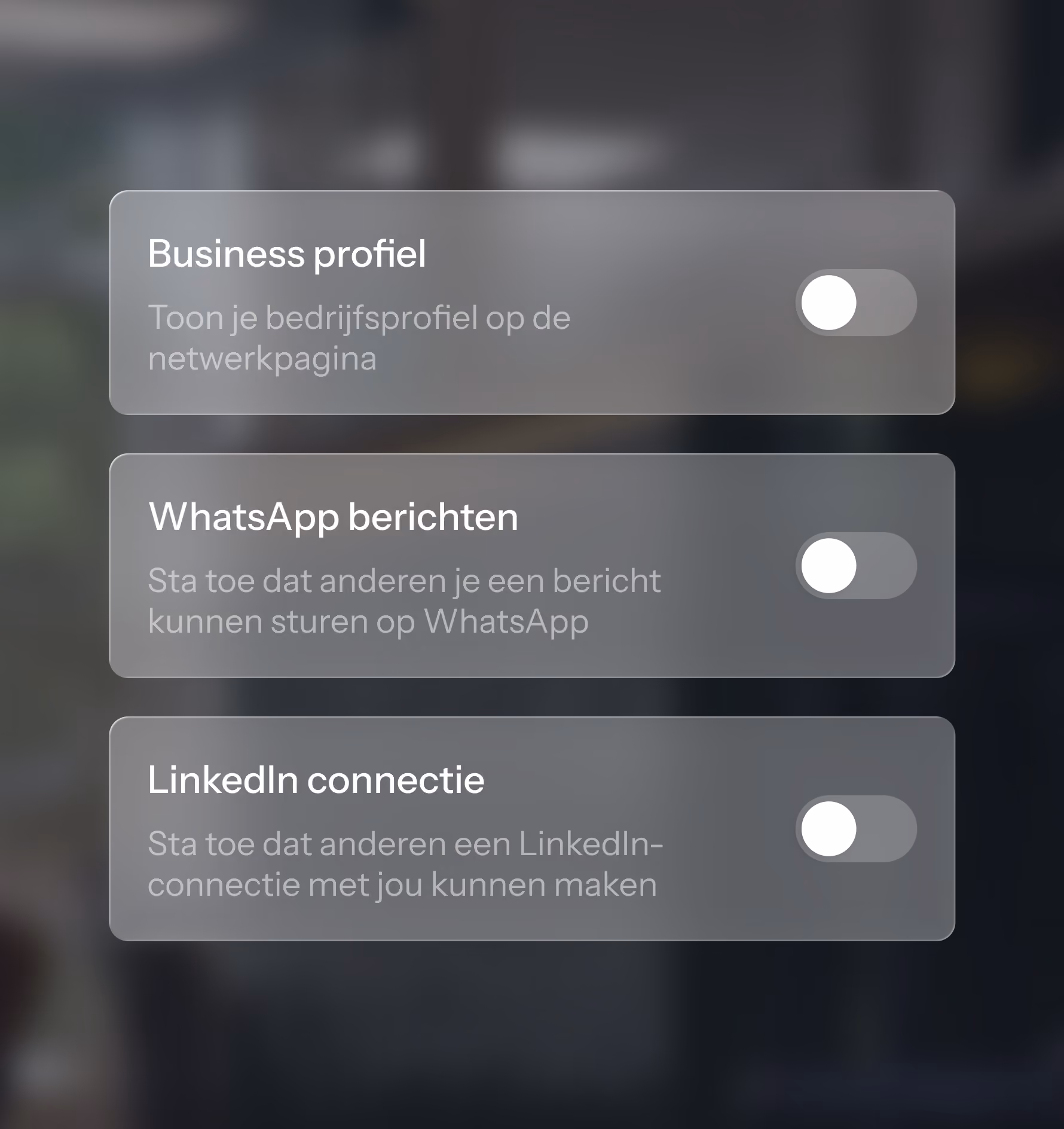 Scherm waarin je kiest wat anderen kunnen zien en hoe ze in contact komen