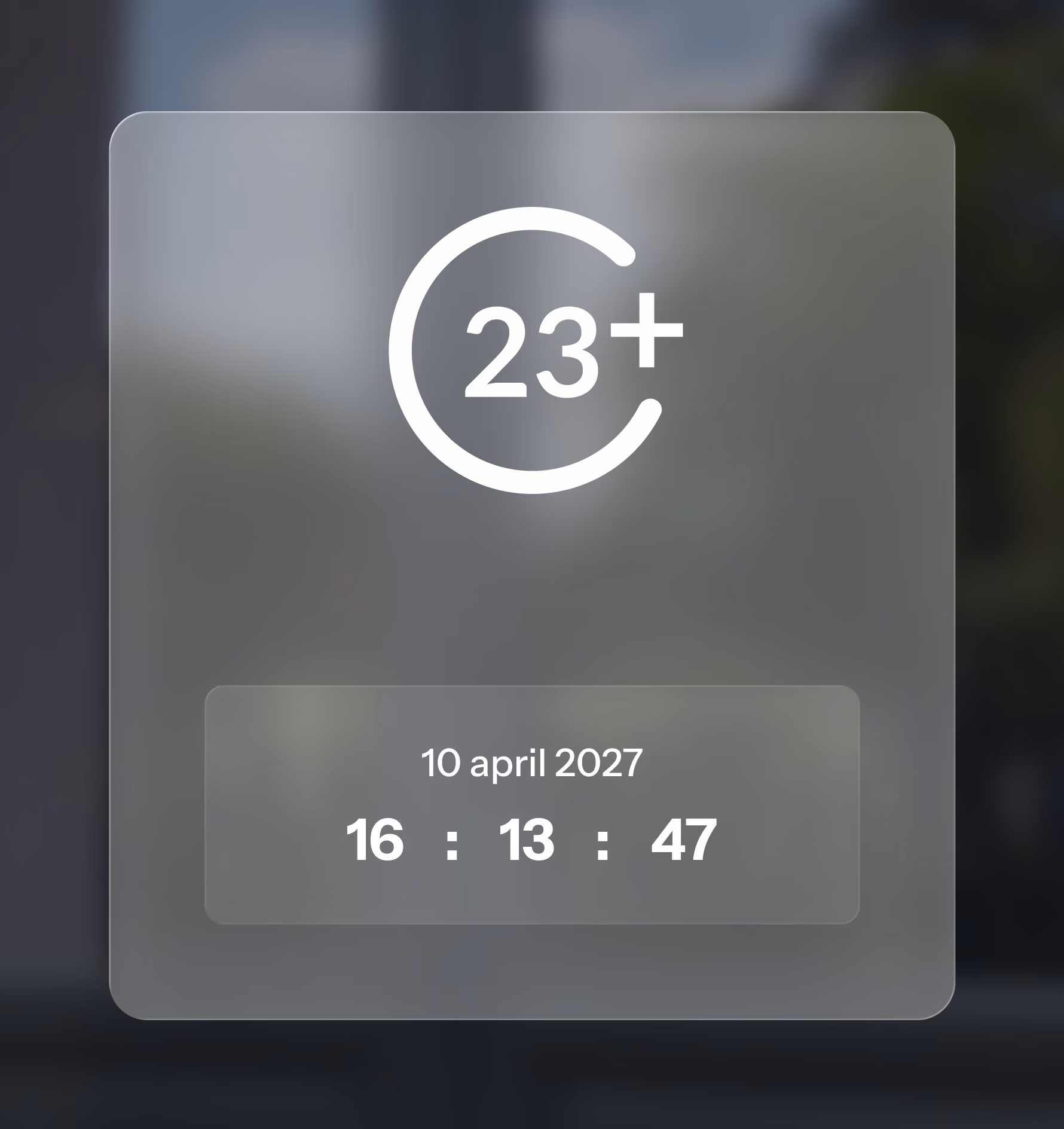 Leeftijdscategorie 23+ met datum 10 april 2027 en tijd 16:13:47.