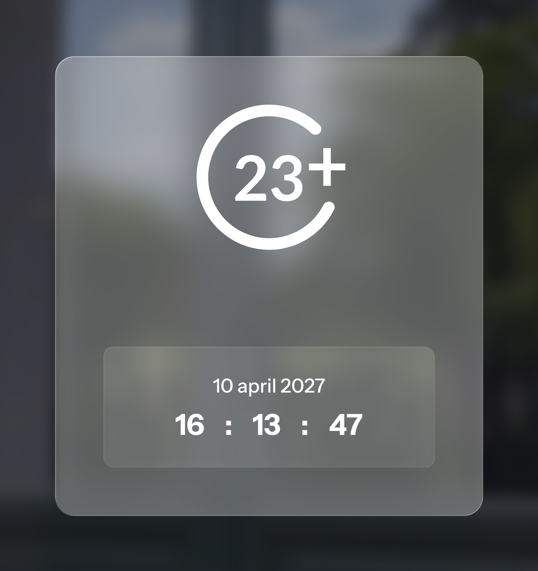 Leeftijdscategorie 23+ met datum 10 april 2027 en tijd 16:13:47.