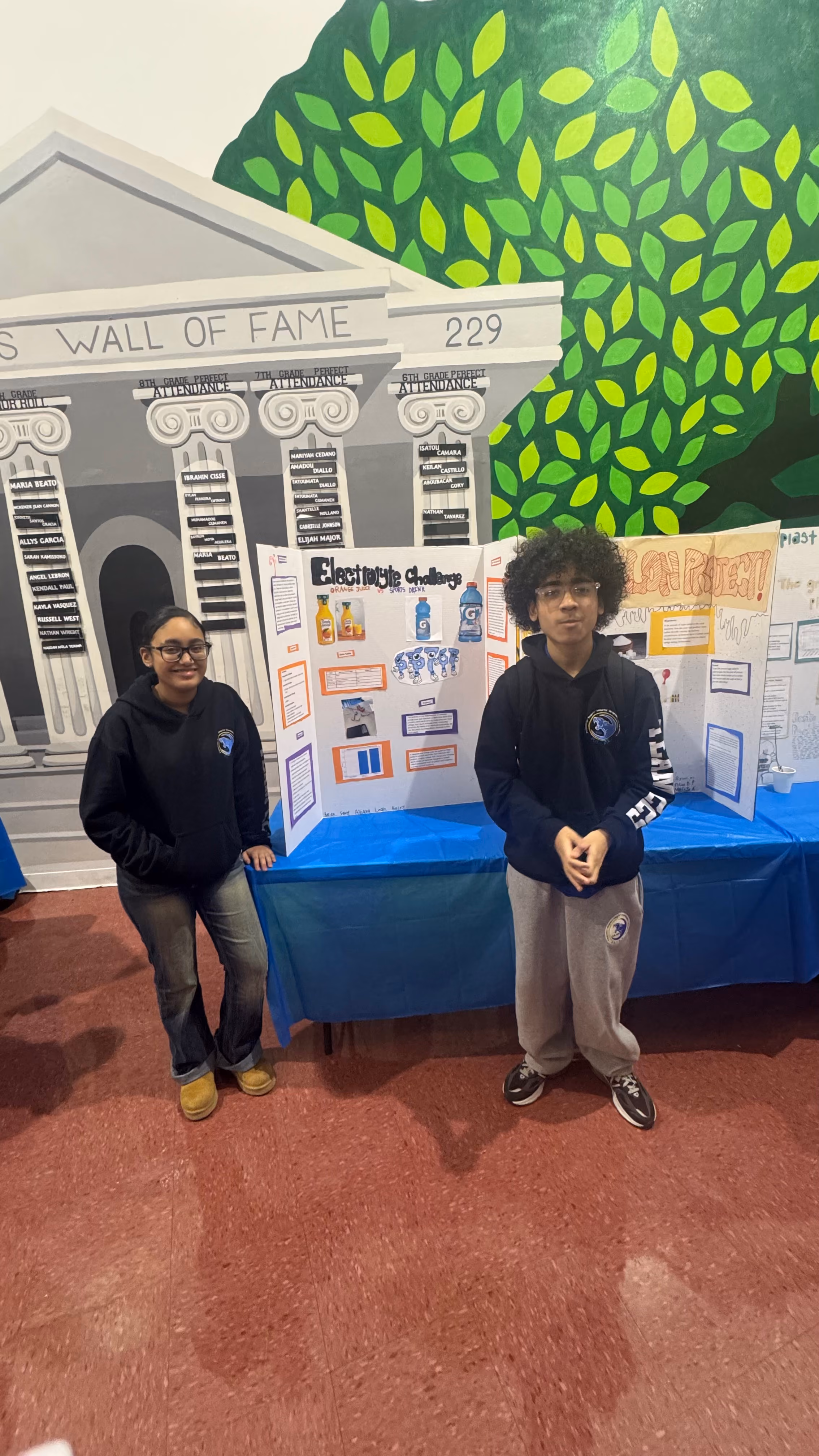 Two students presenting their Electrolyte Challenge science fair project