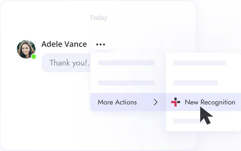 Turning a message in Teams chaat into a Teamflect recognition.