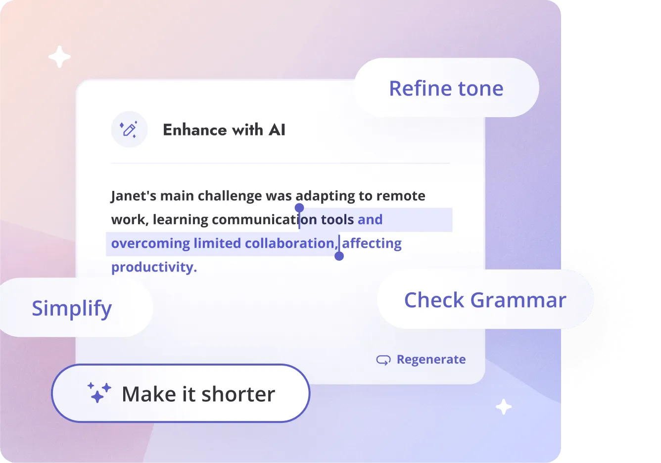 An AI writing assistant that can enhance your performance review comments, feedback, and survey responses.