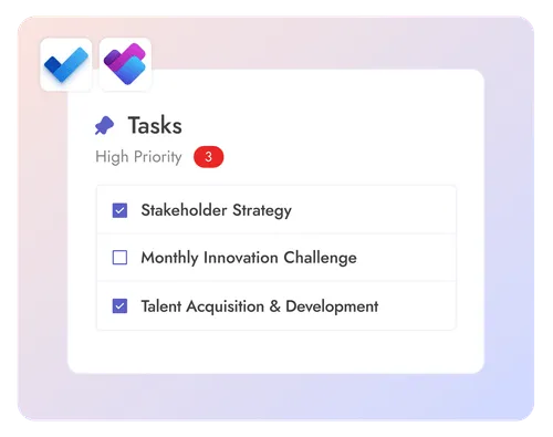 An image showing how tasks created with Teamflect can be synced bi-directionally with Microsoft Planner.