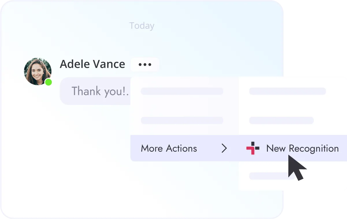 Turning a message in Teams chaat into a Teamflect recognition.