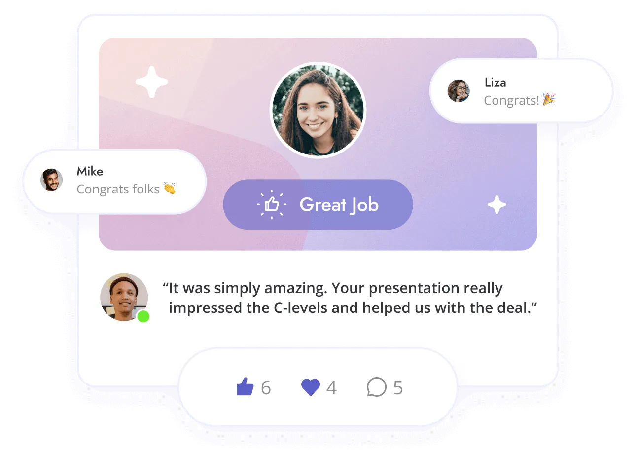 Share employee recognitions inside Microsoft Teams and Outlook.