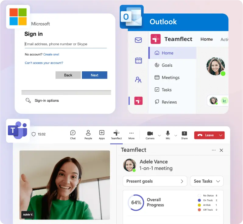Teamflect integrates with Microsoft Teams and Outlook