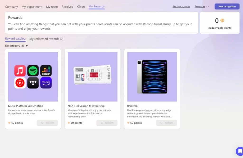 Employee rewards and recognition in teamflect