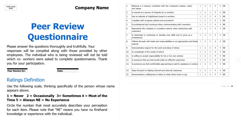 Free Peer Review Template for Microsoft Word