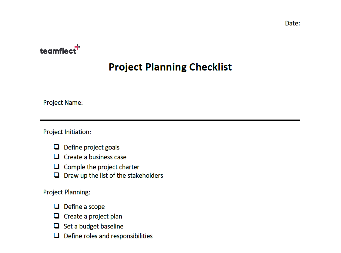 Minimalist Project Planning Checklist Template