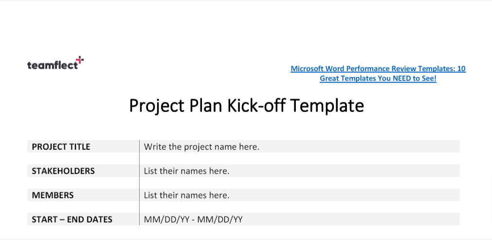 Project Plan Kickoff Template