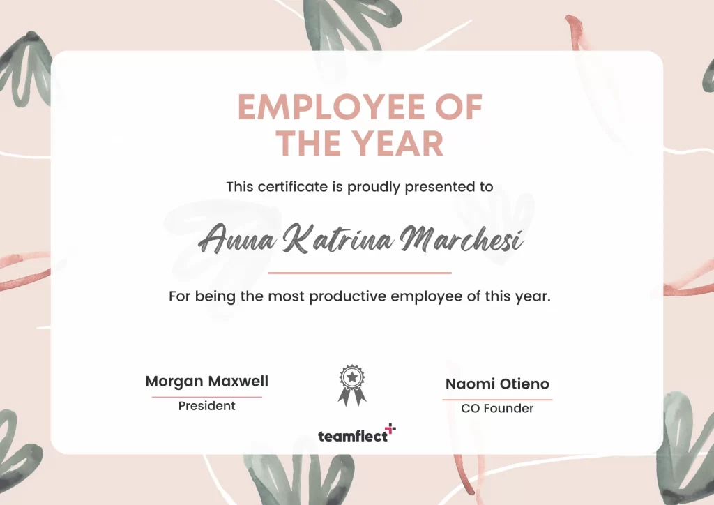 employee of the year certificate