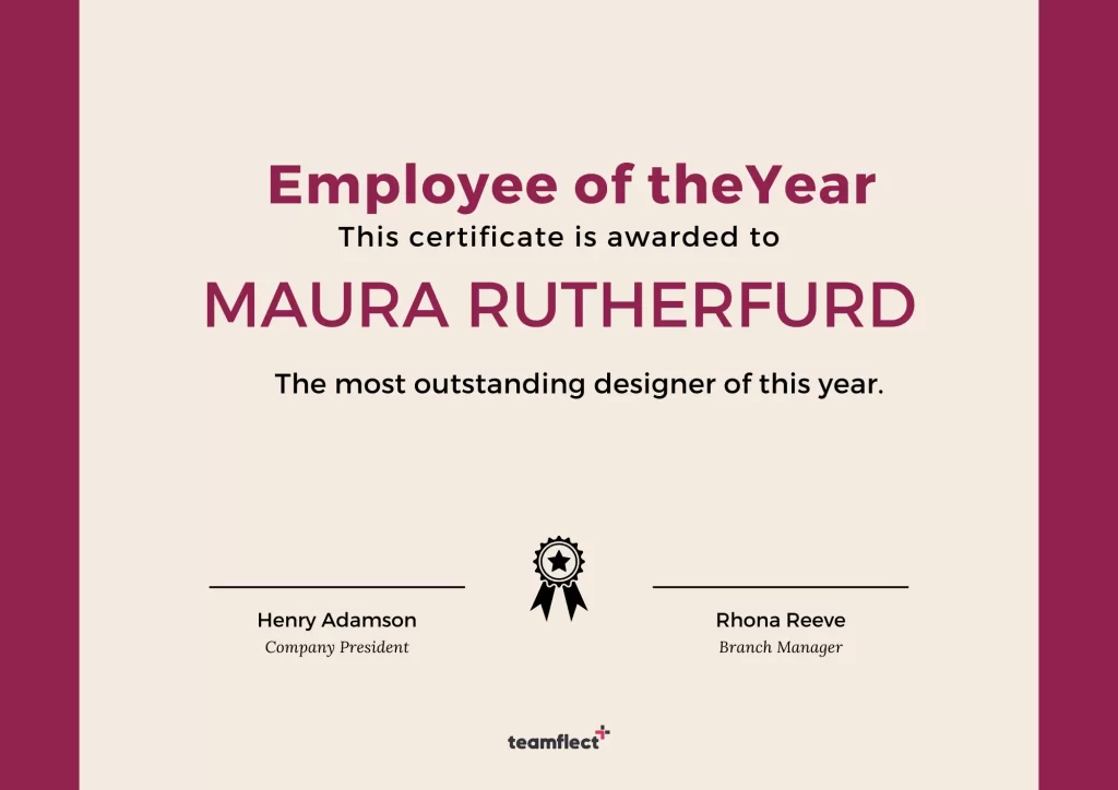 employee of the year certificate