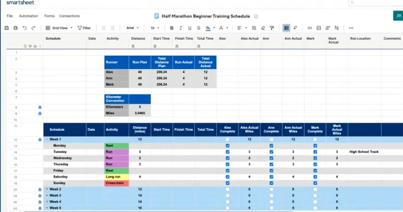 Personal Timeline template for marathon runners