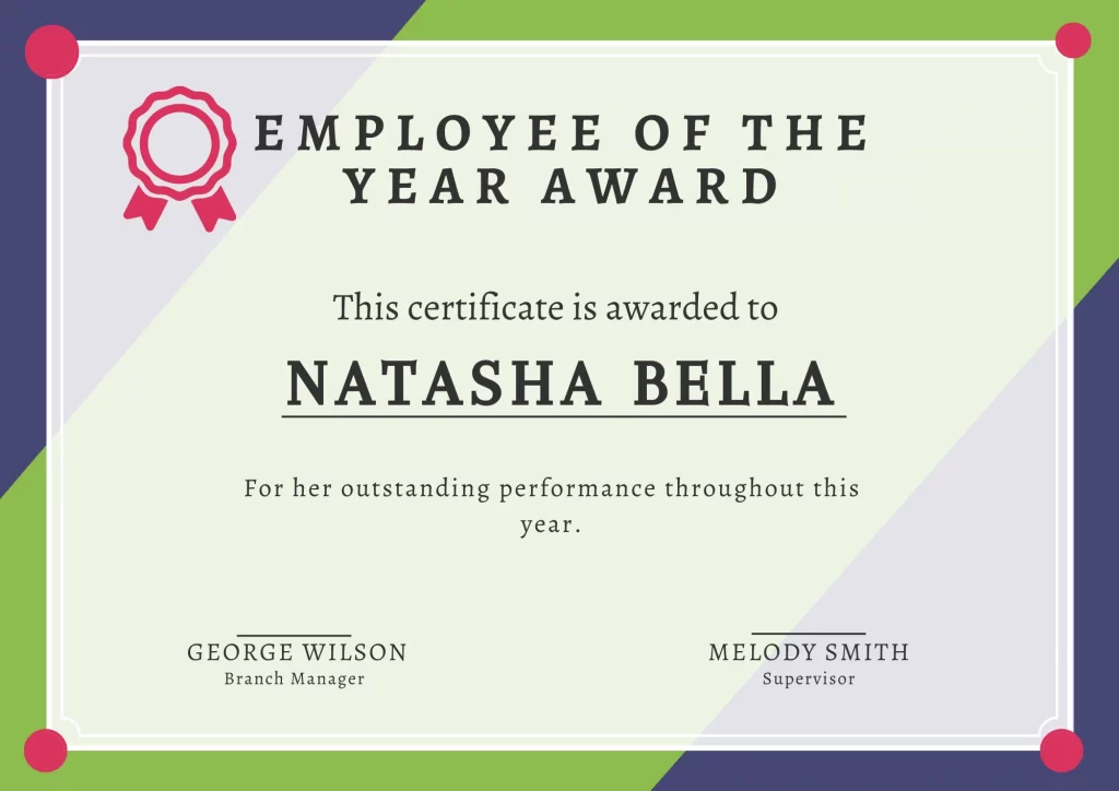 employee of the year certificate