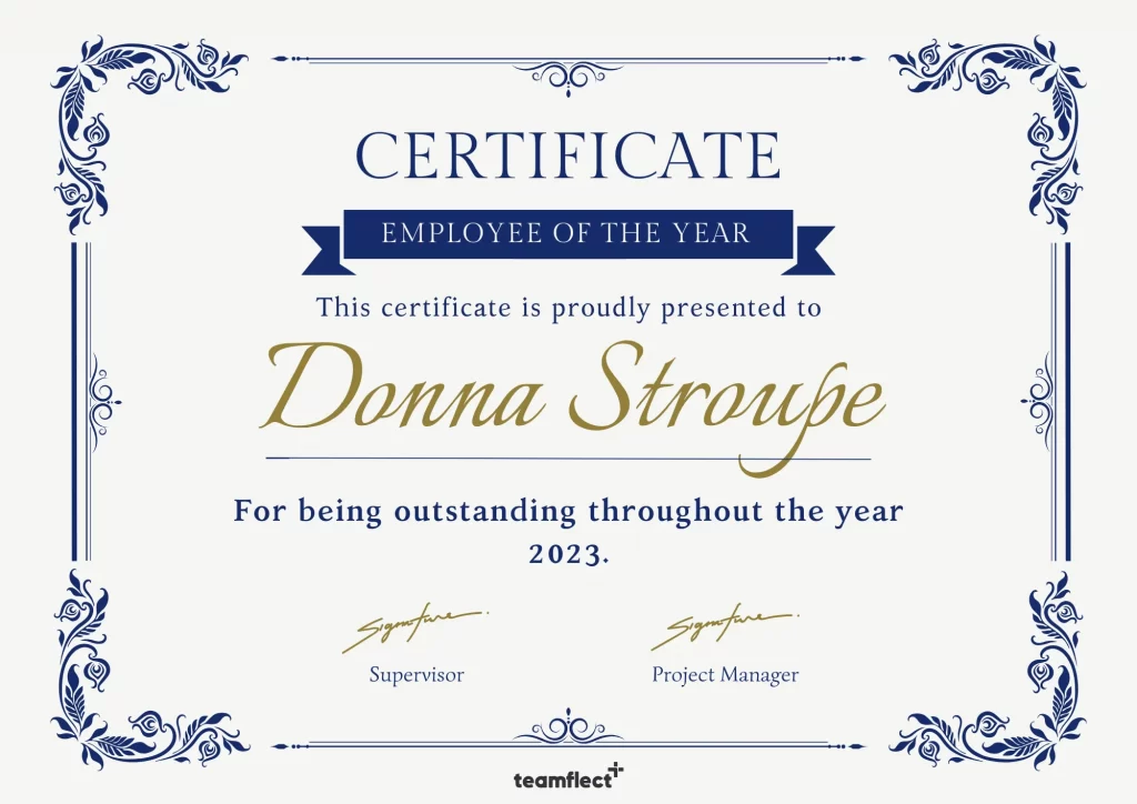 employee of the year certificate
