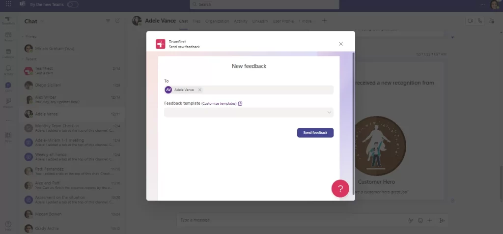 negative feedback examples: Optional: Give feedback over Teams Chat