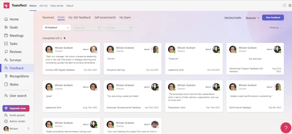 negative feedback examples: Step 1: Click on Teamflect and Find the Feedback Module