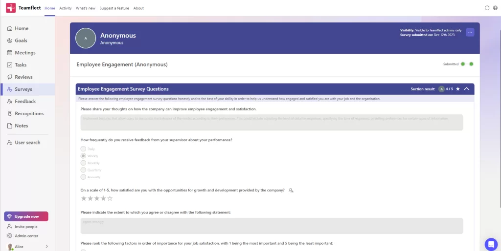 Employee engagement surveys inside Microsoft Teams