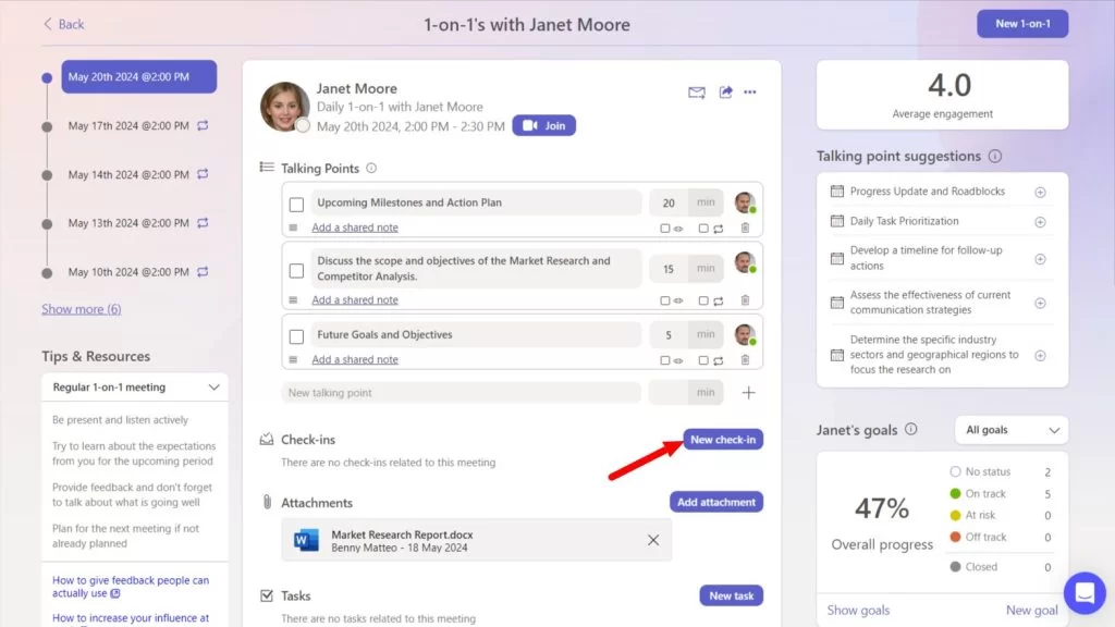You can easily create a meeting agenda template with Teamflect