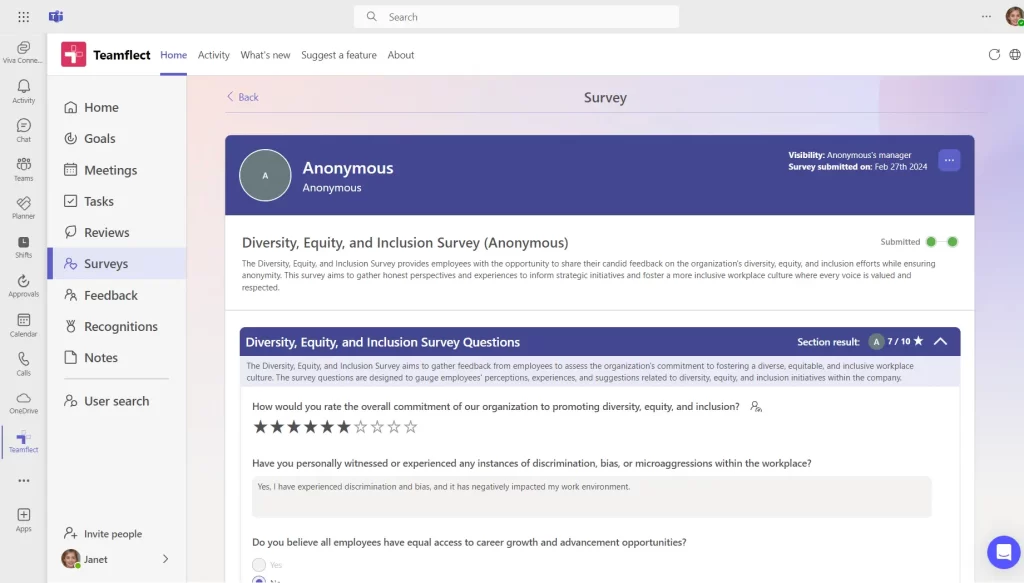 Anonymous surveys in Microsoft Teams