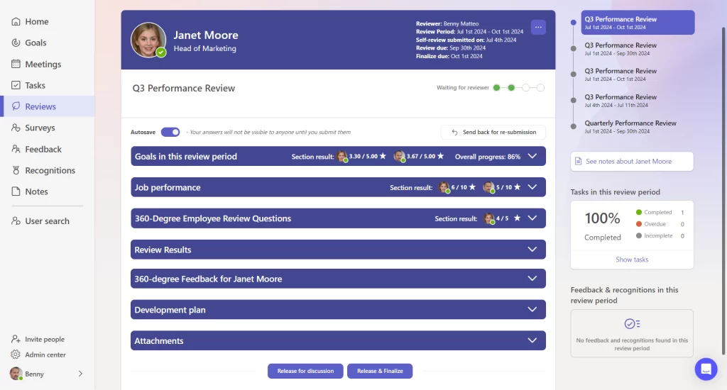 Reviews interface for respondents