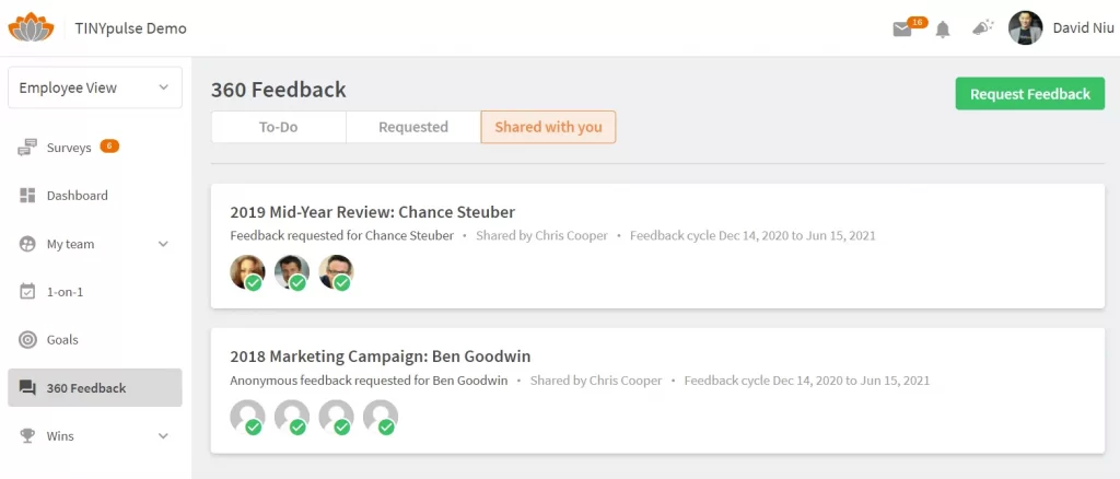 TINYPulse - 360 Feedback questions
