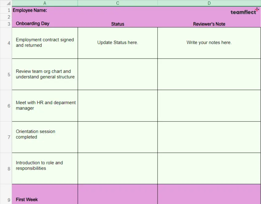free Excel onboarding checklist template 