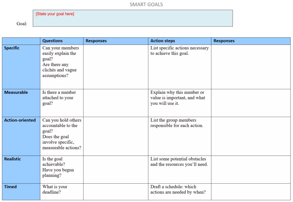 SMART Goal Tracking template in Word