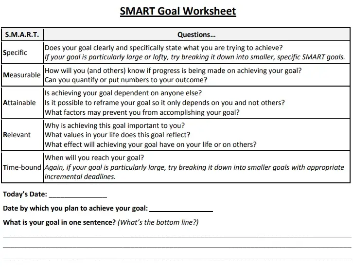 Single line Goal Setting Template in PDF format