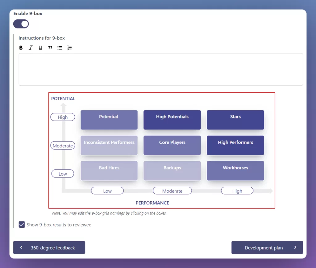 internal interview questions: Teamflect 9 box grid