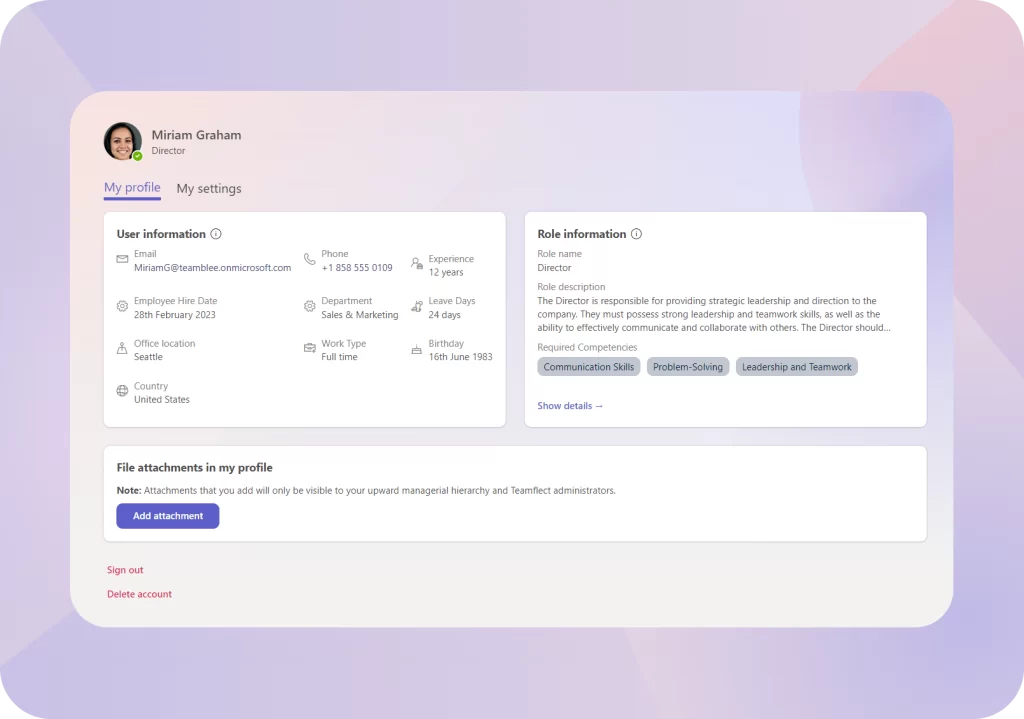 Teamflect user profile