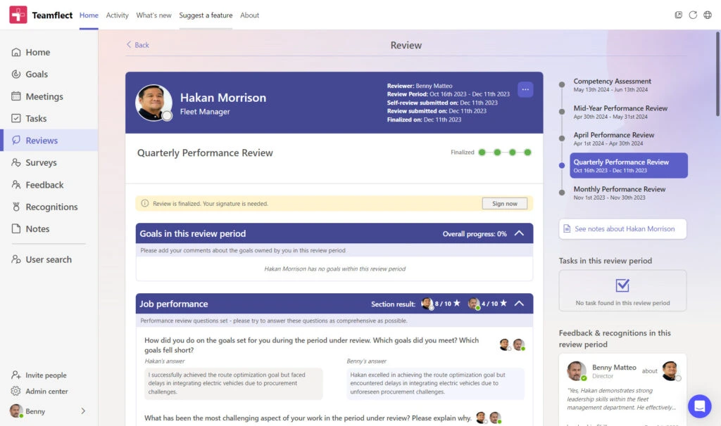 Create project-based reviews