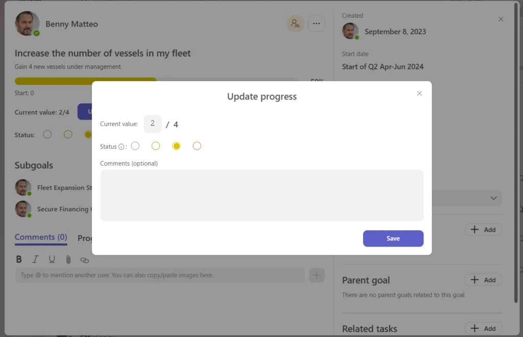 Track goal progess with Teamflect