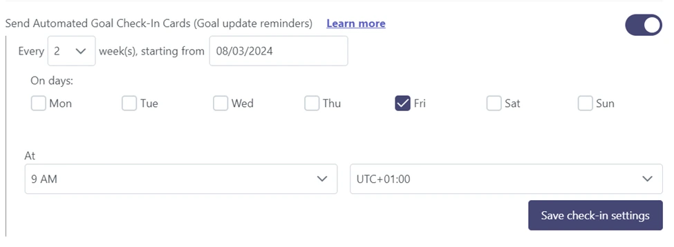 Set automated goal check ins