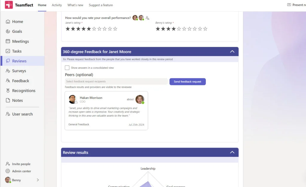 Use 360 degree feedback for performance reviews in Microsoft Teams with Teamflect