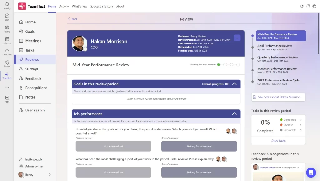Teamflect review view 