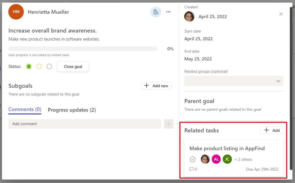 Create goals in Microsoft Teams with Teamflect