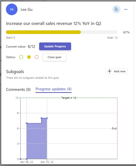 Teamflect goal progress view