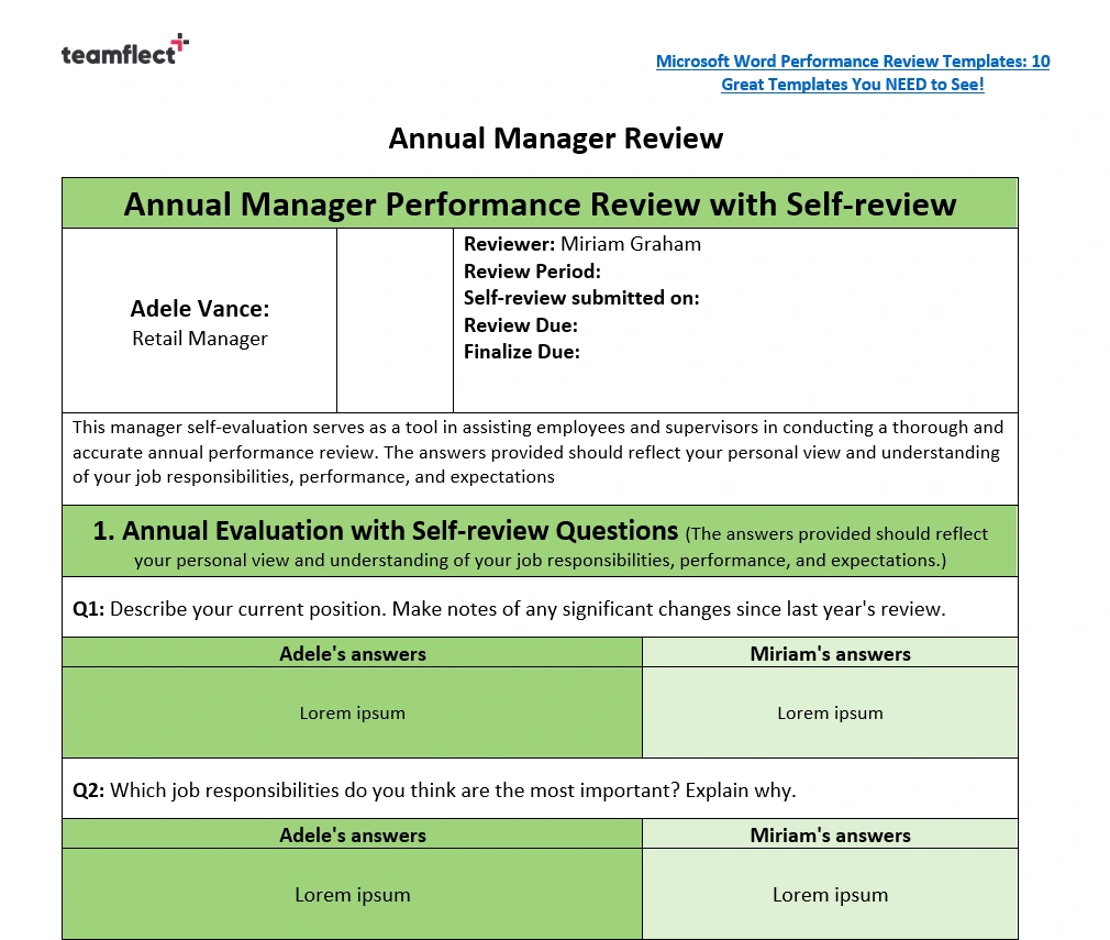 Free Manager Performance Review Template