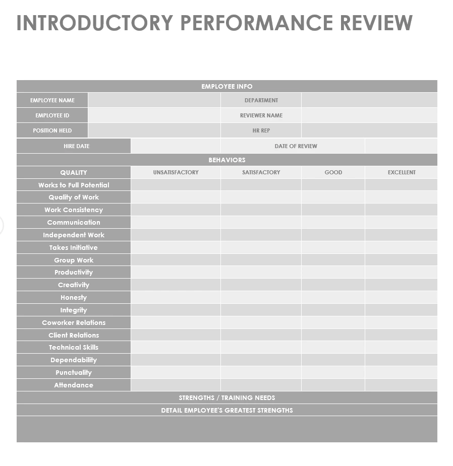 New Hire Performance Review template