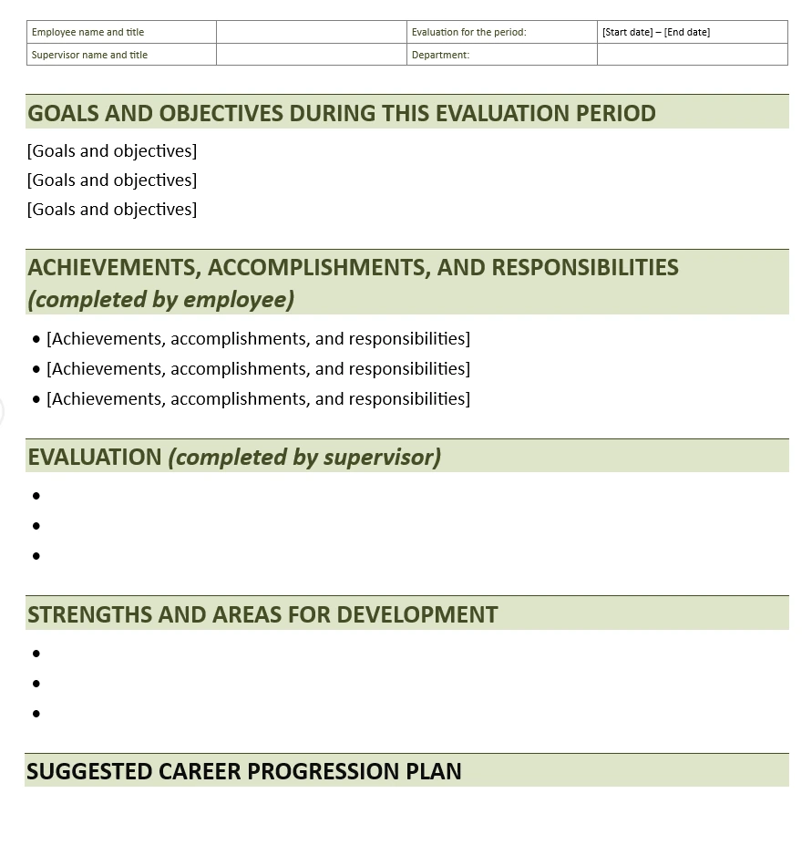 Goal and OKR Focused Word Performance Appraisal Template