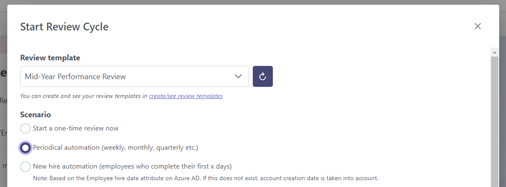 Start review cycles with Teamflect