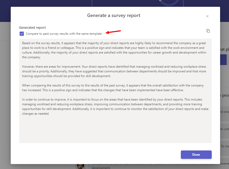 Generating employee nps survey report inside teamflect