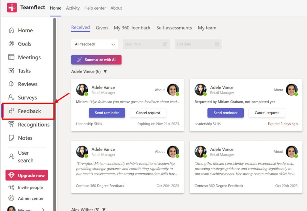 teamflect feedback module