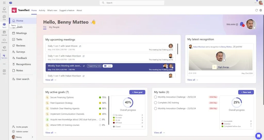 Teamflect dashboard