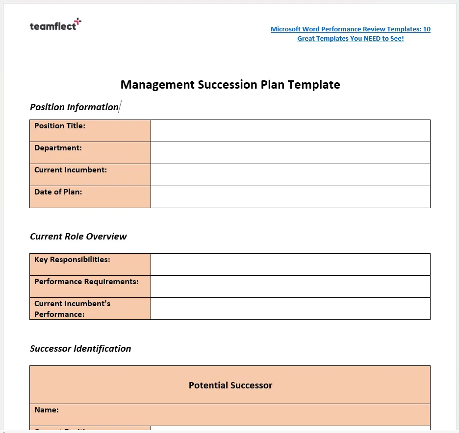 Management Succession Plan Template