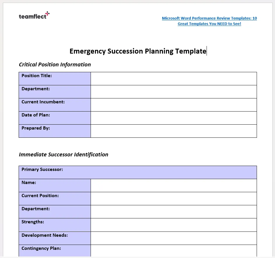 Emergency Succession Plan Template