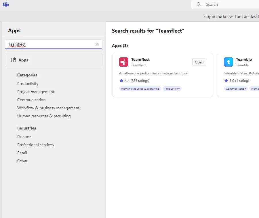 Teamflect download view