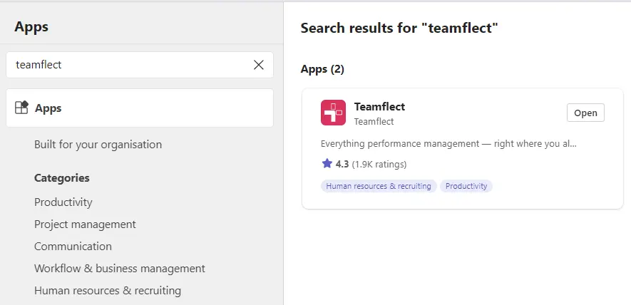 Search Teamflect in Microsoft App Store