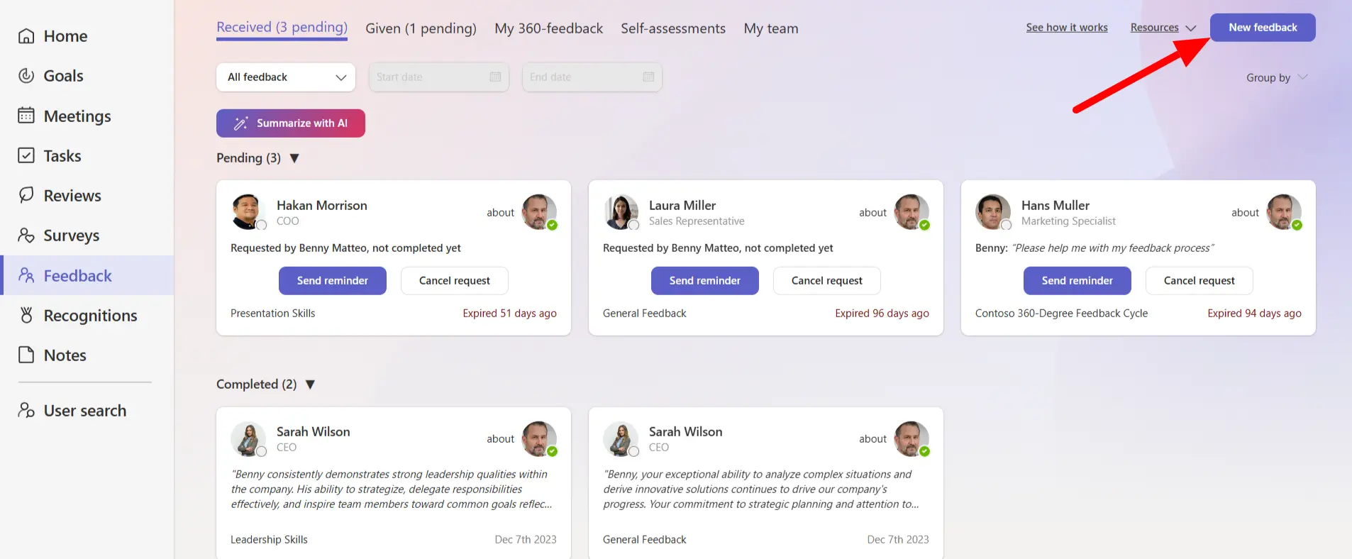 Deliver employee feedback in Microsoft Teams